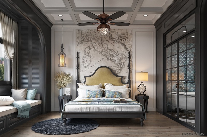 Thiết kế phòng ngủ 15m2 theo phong cách Indochine (Đông Dương)